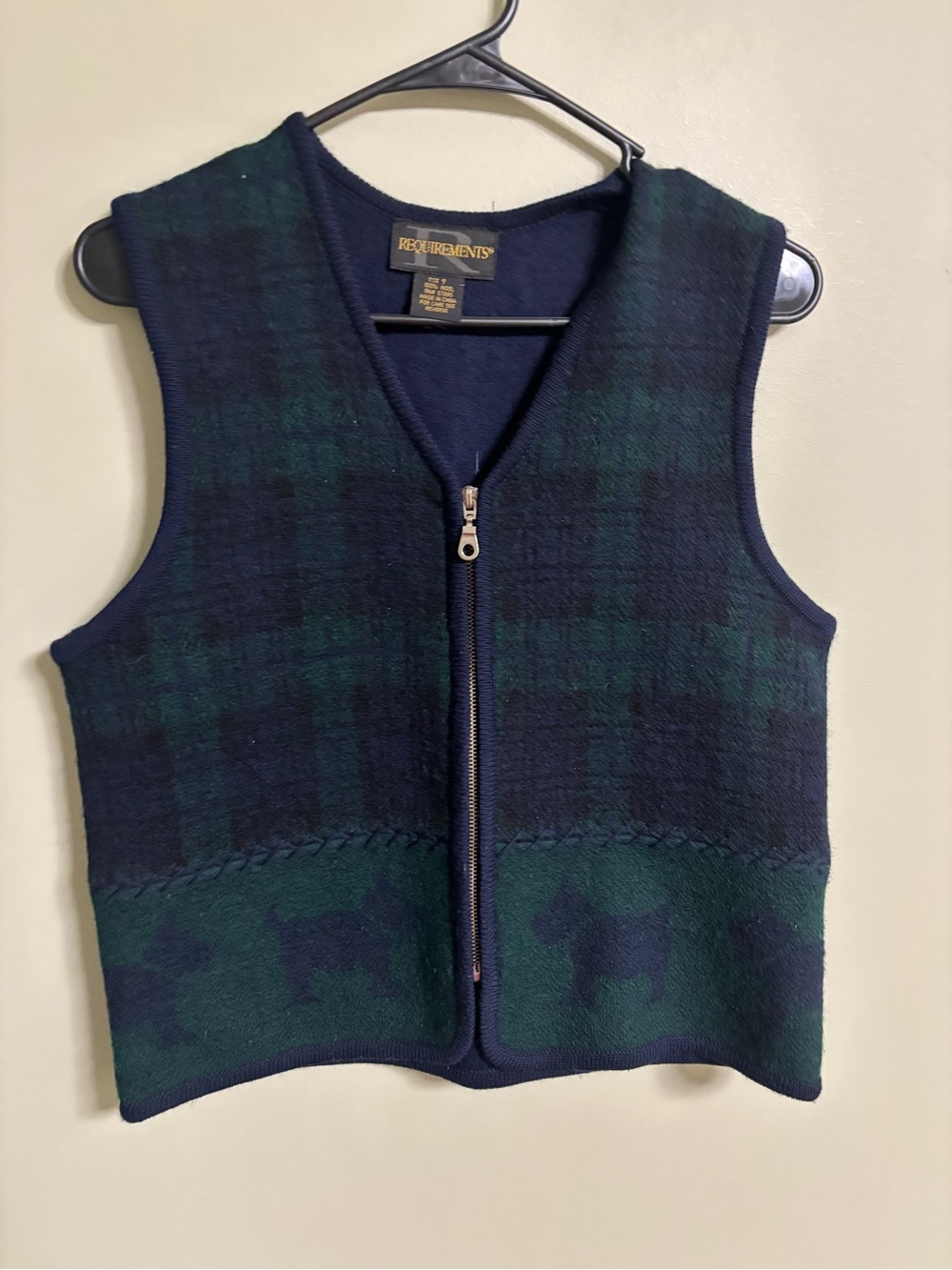 Wool Zip Up Sweater Vest Tartar Plaid Scotty Dog Size Small Academia Preppy